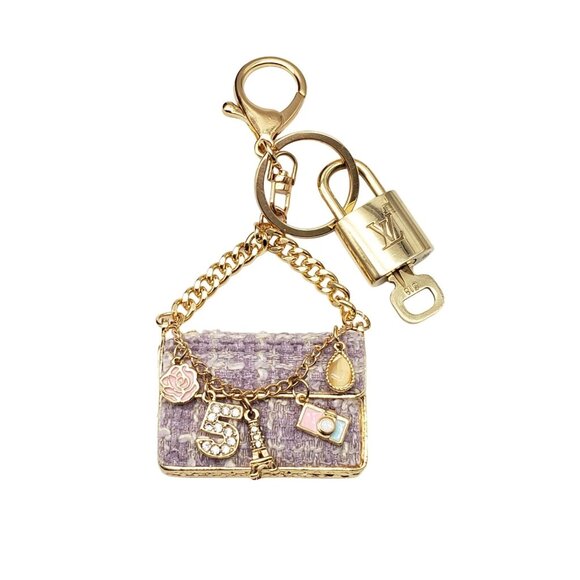 Authentic Louis Vuitton Lock & Key with unbranded Tweed Bag Keycharm - Picture 1 of 10